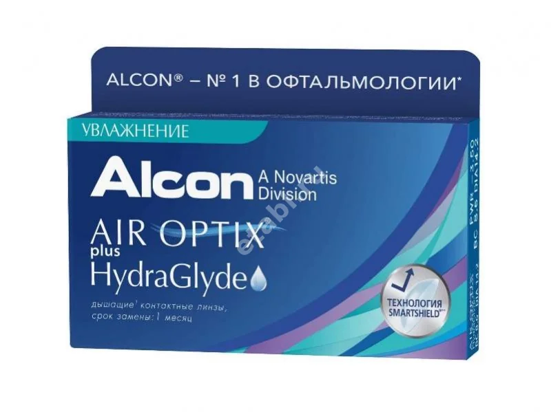 ЛИНЗЫ КОНТАКТНЫЕ AIR Optix Plus HydraGlyde 3шт традиц 1мес дневн б/цв -4.25 8.6 (АЛКОН, США)