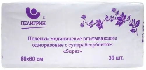 ПЕЛИГРИН Super пеленки впитывающие 60х60см N30 (Санте, РФ)