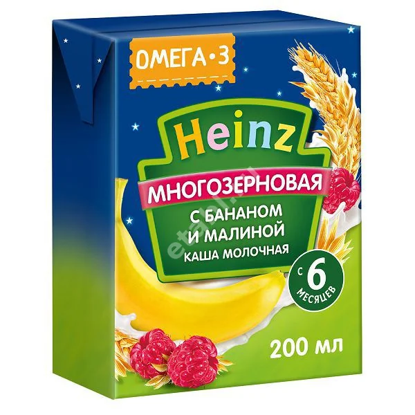 ХАЙНЦ каша жидкая мол многозерновая с Омега 3 6м+ 200мл Банан/Малина (Ивановский комбинат детского питания, РФ)
