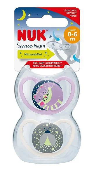 НУК (NUK) пустышка силик. с контейнером скошен Space Night 0-6м 10730580 N2 (Мапа, ГЕРМАНИЯ)