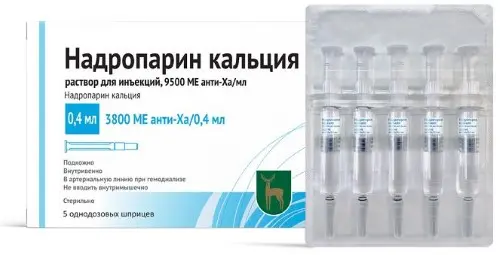 НАДРОПАРИН КАЛЬЦИЯ р-р д/ин. (шприц) 3 800анти-Ха МЕ - 0.4мл N5 (Московский эндокринный завод ФГУП, РФ)