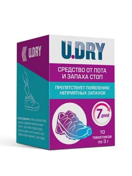 Ю-ДРАЙ (U.DRY) дезодорант для ног от пота и запаха (пак.) 3г N10 (Эльфарма.ру, РФ)
