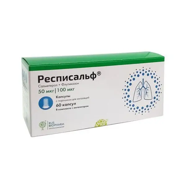 РЕСПИСАЛЬФ капс. с пор. д/ингал. (фл.) 50мкг/доза+100мкг/доза N60 (ПСК Фарма, РФ)