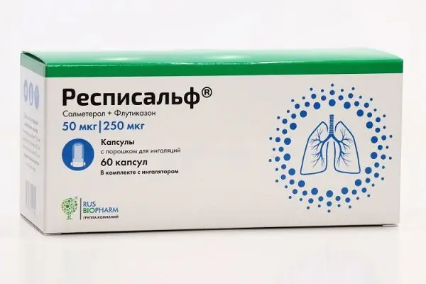 РЕСПИСАЛЬФ капс. с пор. д/ингал. (фл.) 50мкг/доза+250мкг/доза N60 (ПСК Фарма, РФ)
