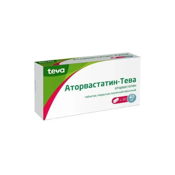 АТОРВАСТАТИН ТЕВА табл. п.п.о. 40мг N30 (ТЕВА, ЧЕХИЯ/РЕСПУБЛИКА МАКЕДОНИЯ)