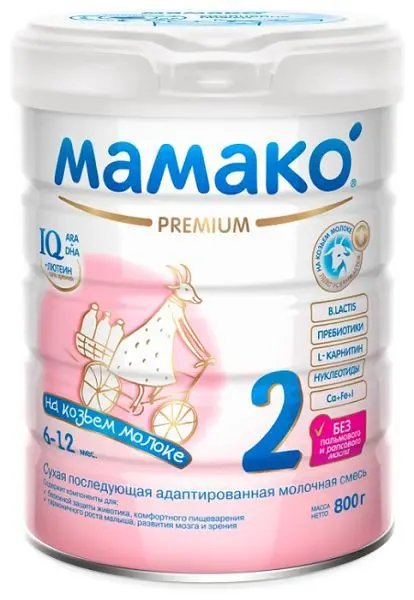 МАМАКО 2 Премиум смесь сухая молочная 6-12м 800г (Индастриас Лактис Астурианас, ИСПАНИЯ)