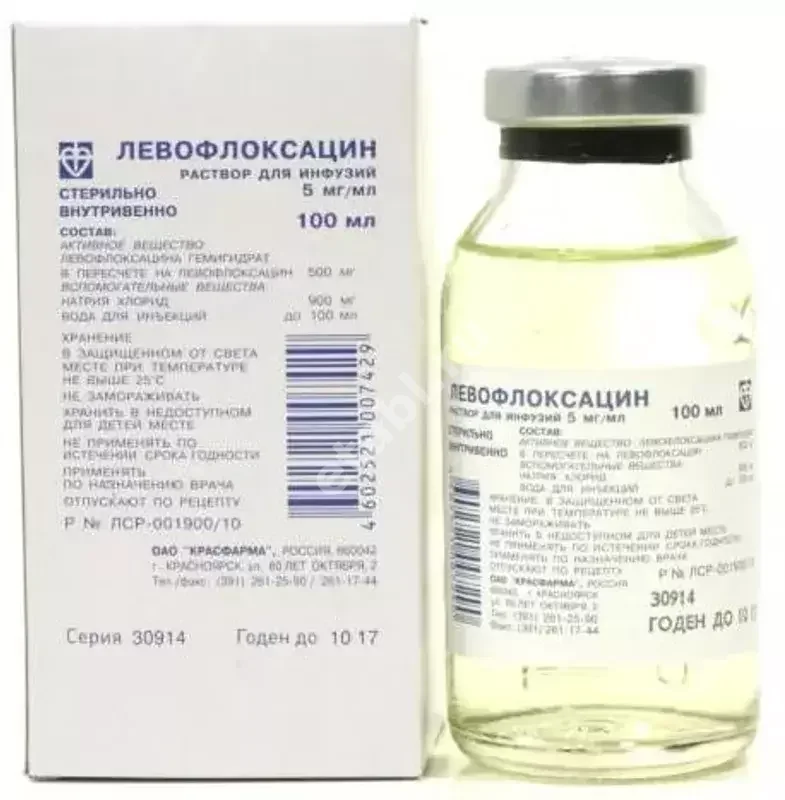ЛЕВОФЛОКСАЦИН р-р д/инф. (фл.) 5мг/мл - 100мл N12 (Красфарма, РФ)