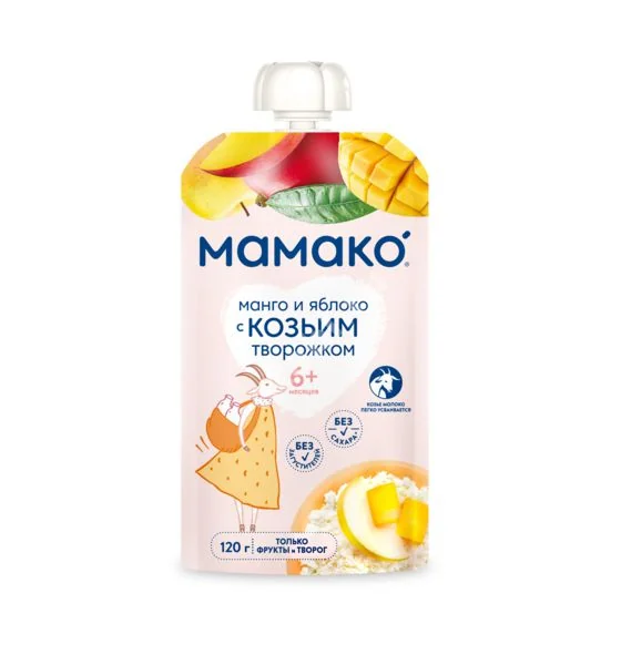 МАМАКО пюре 6м+ 120г Манго/Яблого/Козий творожок (ЛВЛ Эволюшн ООО, БЕЛАРУСЬ)