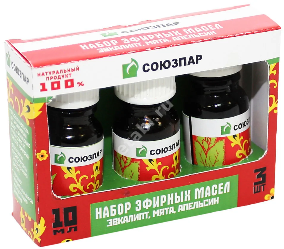 МАСЛО ЭФИРНОЕ Союзпар набор Апельсин/Мята/Эвкалипт 10мл N3 (Эльфарма.ру, РФ)