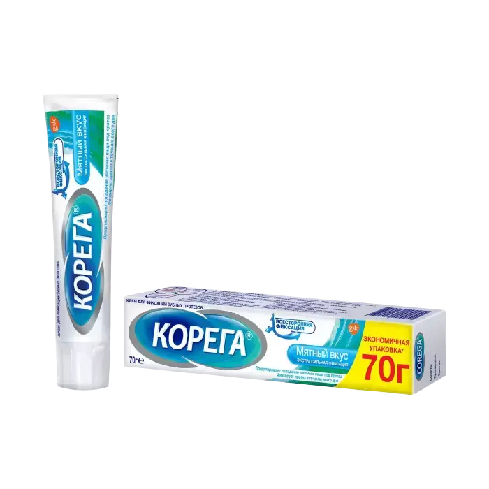 КОРЕГА крем для зубных протезов Extra Strong 70г N2 Мята (ГЛАКСО СМИТ КЛЯЙН, ИРЛАНДИЯ)