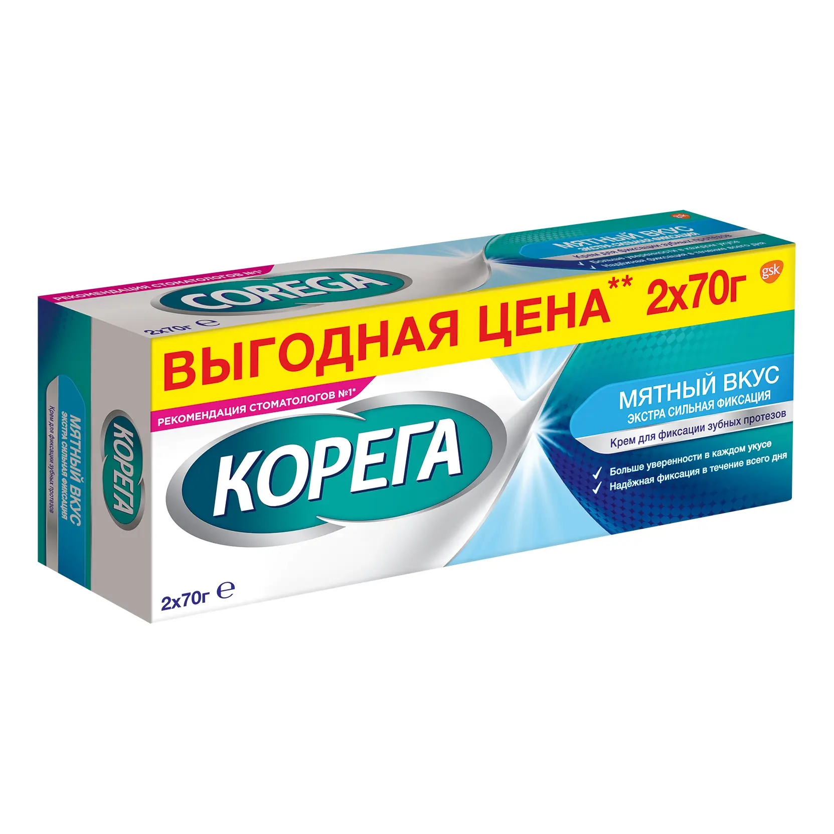 КОРЕГА крем для зубных протезов Extra Strong 70г N2 Мята (ГЛАКСО СМИТ КЛЯЙН, ИРЛАНДИЯ)