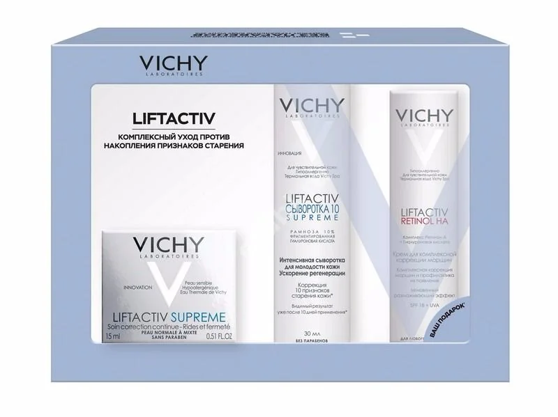ВИШИ (VICHY) Лифтактив Суприм набор (сыворотка гиалурон 30мл+крем п/морщин ночн 50мл+сыворотка гиалурон 10мл) (Лореаль С.А., ФРАНЦИЯ)