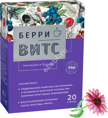БЕРРИВИТС Эхинацея и Бузина пор. д/р-ра внутр. (стик) 4г N20 (ФАРМАКОР, РФ)