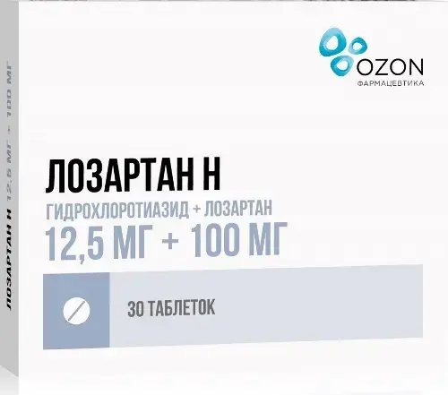 ЛОЗАРТАН Н табл. п.п.о. 12.5мг+100мг N30 (ОЗОН, РФ)