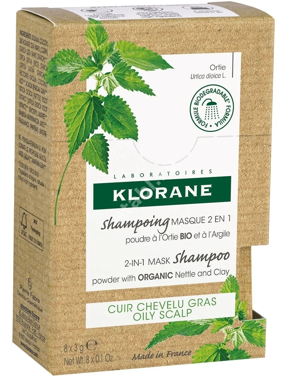 КЛОРАН (KLORANE) шампунь-маска порошковый 2в1 экстракт крапивы и глины 3г N8 (ПЬЕР ФАБР, ФРАНЦИЯ)