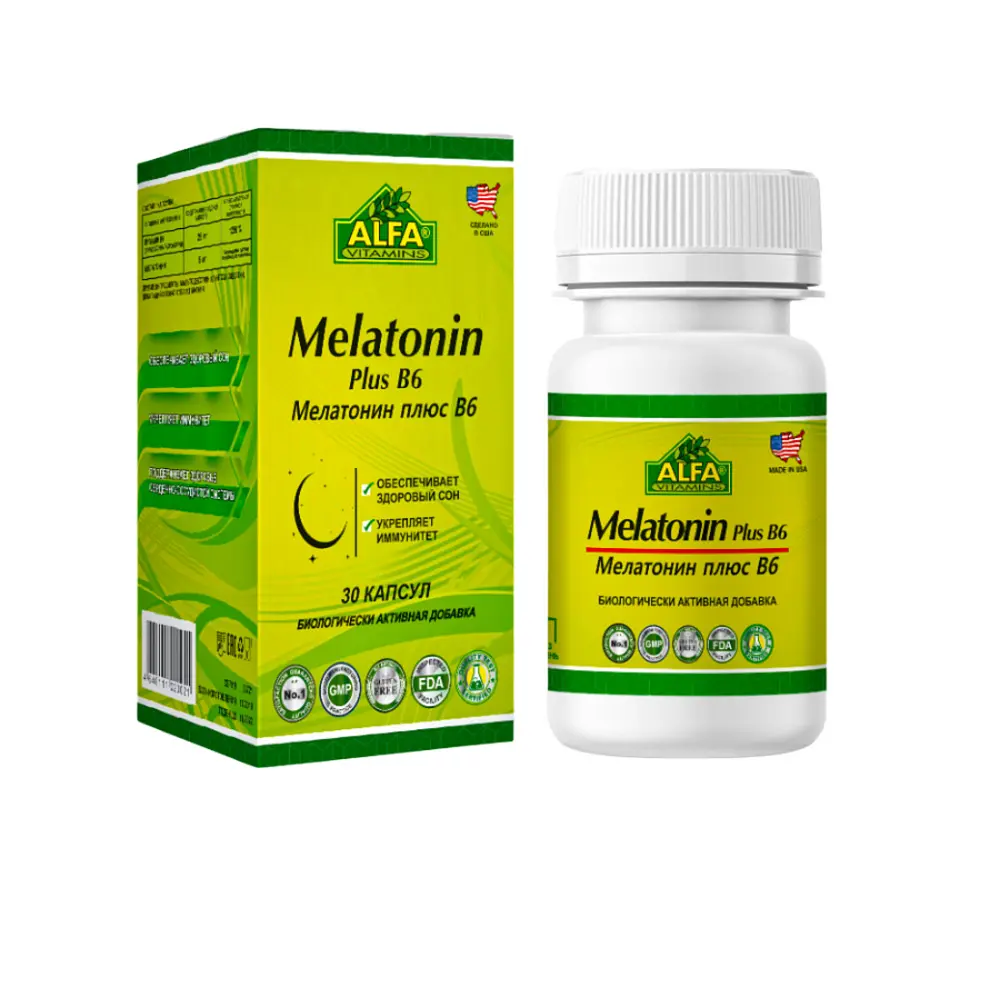 МЕЛАТОНИН ПЛЮС В6 Alfa Vitamins капс. 0.65г N30 (Альфа Витаминс Лабораторис, США)