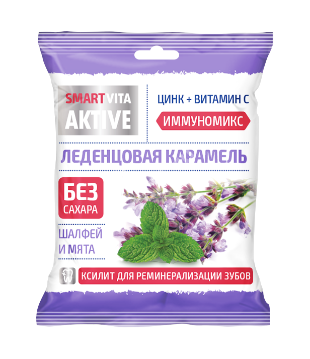 ВИТА АКТИВ леденцы без сахара цинк/вит.С 60г Шалфей/Мята (Гуслица, РФ)