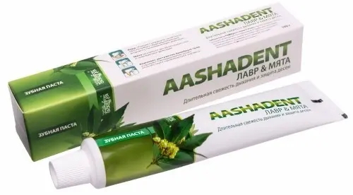 ААШАДЕНТ (AASHADENT) зубная паста 100г Лавр/Мята (Косме Дрим Интернатионал, ИНДИЯ)