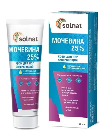СОЛНАТ (SOLNAT) крем для ног смягч мочевина 25 % 75мл (Натуральные масла ООО, РФ)