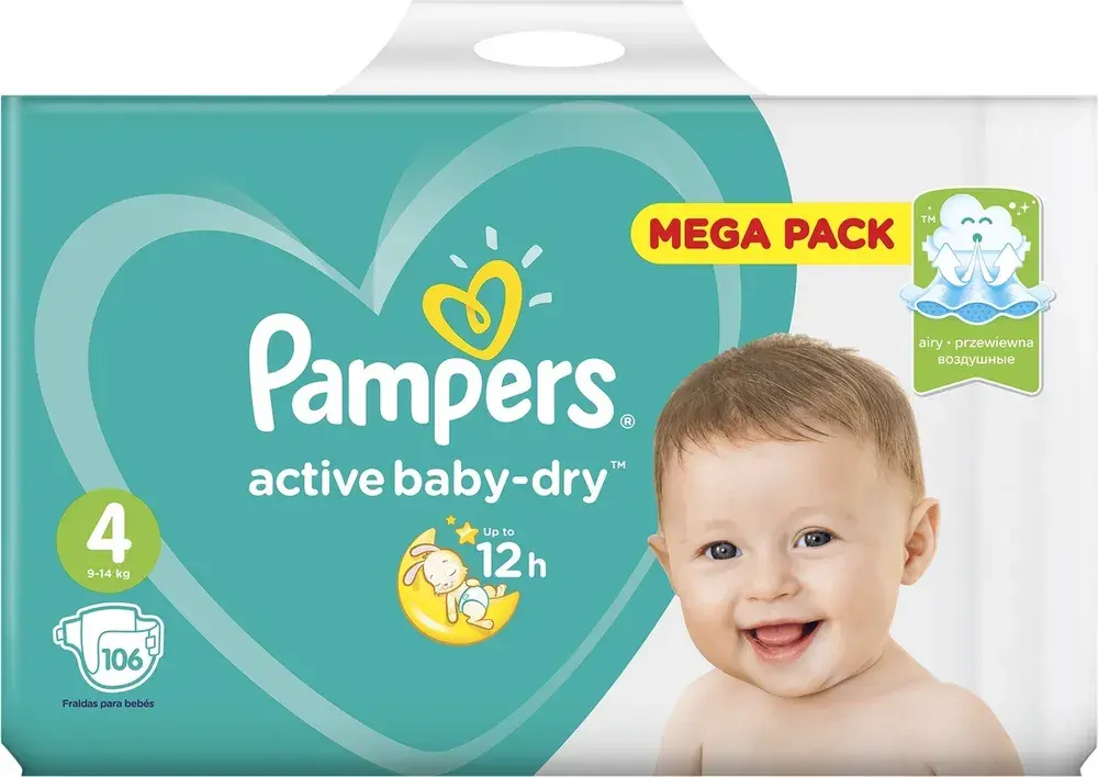 ПАМПЕРС подгузники детские Active Baby-Dry 9-14кг р.макси 4 N106 (ПРОКТЕР & ГЕМБЛ , РФ)