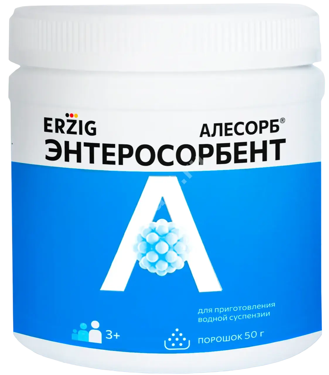 АЛЕСОРБ ЭНТЕРОСОРБЕНТ  Эрциг 3+ пор. д/сусп.  внутр. (банк.) 50г N1 (ФАРМАФАБРИКА, РФ)