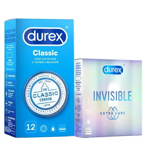 ДЮРЕКС (DUREX) набор (презерватив Сlassic №12+презерватив Invisible extra lube №3) (РЕКИТТ БЕНКИЗЕР, КИТАЙ)