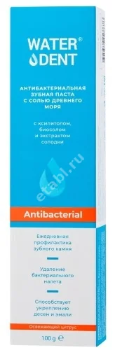 ВОТЕРДЕНТ (WATERDENT) зубная паста антибакт- ная Соль древнего моря 100г (Зеленая Дубрава, РФ)