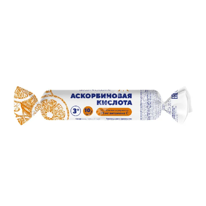 АСКОРБИНОВАЯ КИСЛОТА с сах. табл. (крутка) N10 Апельсин (Аматег, БЕЛАРУСЬ)