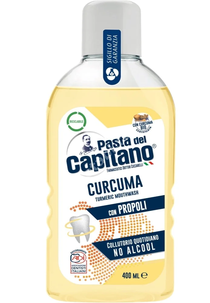 ПАСТА КАПИТАНА (PASTA DEL CAPITANO) ополаскиватель для полости рта Комплексная защита 400мл Куркума/Прополис (Фармасутицы Доттор Цыккарелли с.п.а, ИТАЛИЯ)