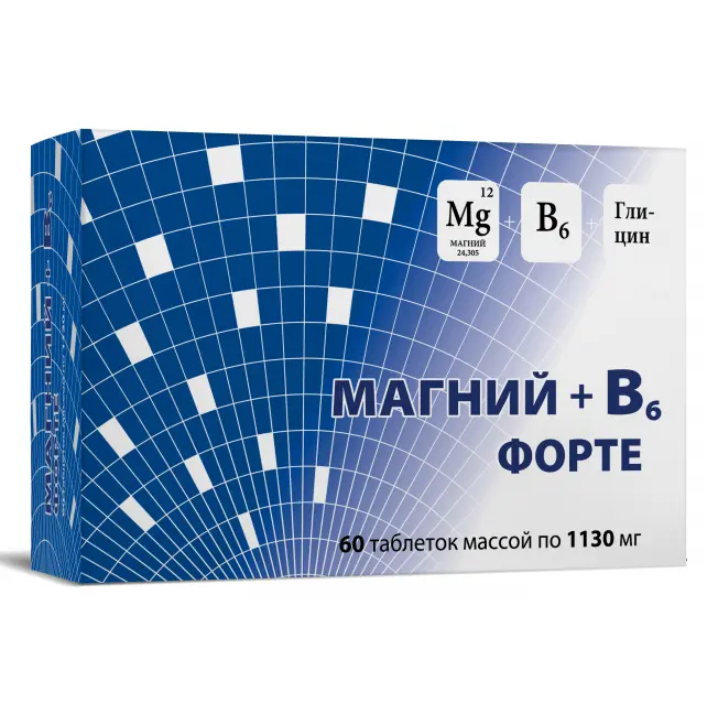 МАГНИЙ+B6 Форте с глицином табл. N60 (Шаньдун Ибао Биолоджикс, КИТАЙ)