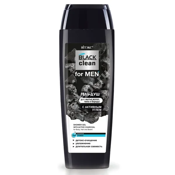 ВИТЭКС Black Clean гель для волос/тела/бороды мужской Активный уголь 400мл (Витэкс, БЕЛАРУСЬ)