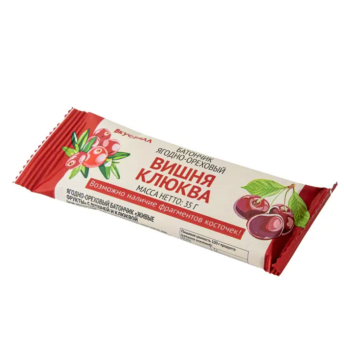 ВКУСВИЛЛ батончик ягод.-орех. с вишней и клюквой 35г (Петродиет ТД, РФ)