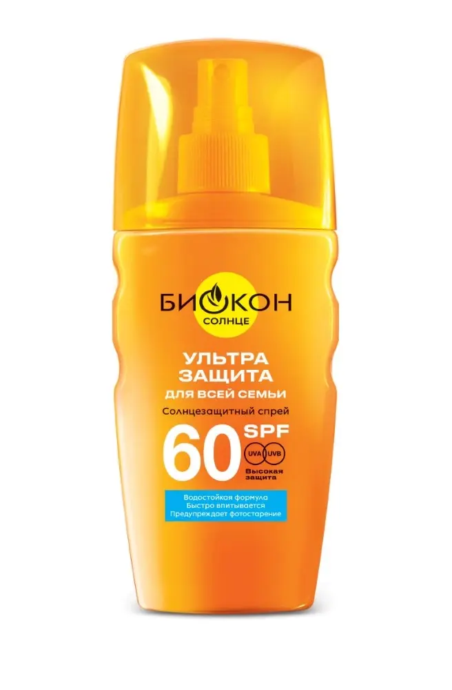 БИОКОН спрей солнцезащит SPF60 Ультразащита для всей семьи 160мл (Биокон Плюс НПО, РФ)