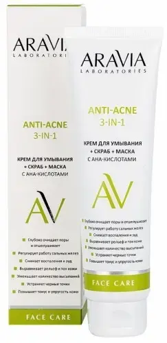 АРАВИЯ ЛАБОРАТОРИС Anti acne крем для лица д/умывания 3в1+скраб+маска 100мл (Эксперт Лаборатория , РФ)