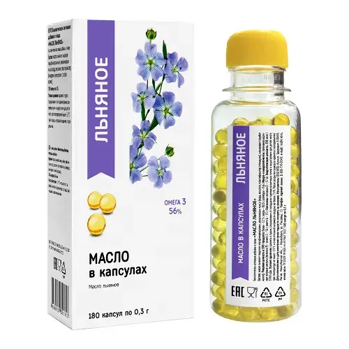 ЛЬНЯНОЕ МАСЛО капс. 0.3г N180 (Компас Здоровья НПО, РФ)