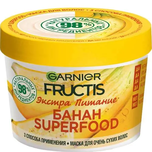 ГАРНЬЕ (GARNIER) ФРУКТИС Superfood Банан маска для сухих волос питат 3в1 390мл (Лореаль Продукцион Дойчланд, ГЕРМАНИЯ)