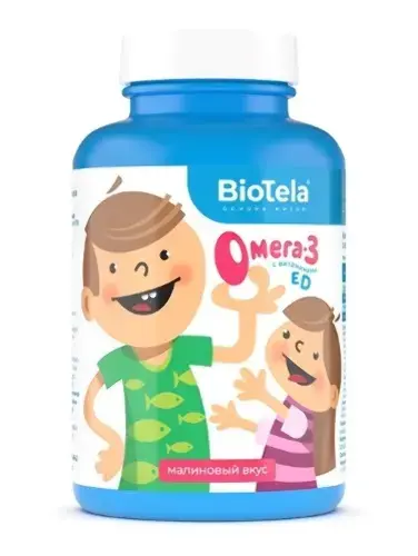 БИОТЕЛА (BIOTELA) Омега-3 с витаминами Е/Д детские капс. жев. 0.71г N120 Малина/Травы (Сибфармконтракт, РФ)