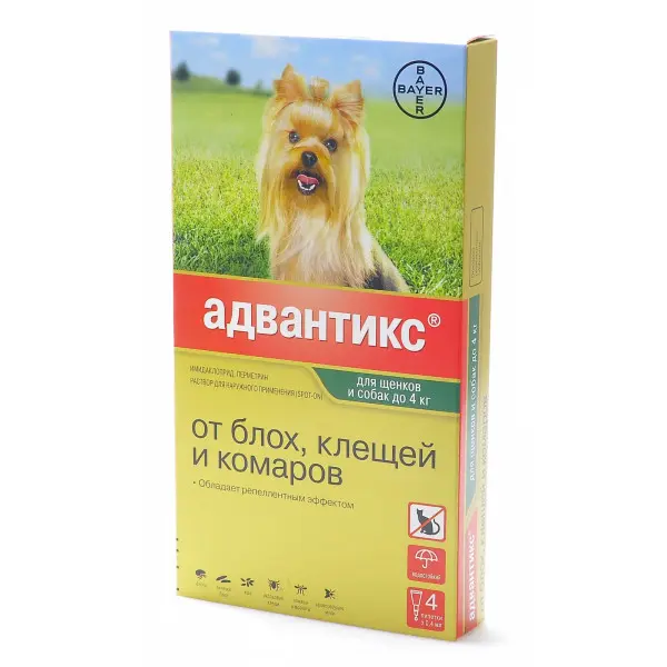 АДВАНТИКС капли на холку 0.4мл д/собак до 4кг от 7 недель N4 (КВП Фарма+Ветеринар Продукте, ГЕРМАНИЯ)