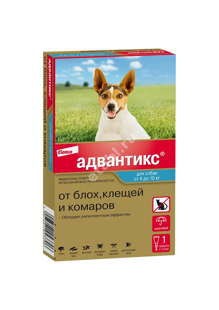 АДВАНТИКС капли на холку 1мл д/собак 4-10кг от 7 недель N1 (КВП Фарма+Ветеринар Продукте, ГЕРМАНИЯ)