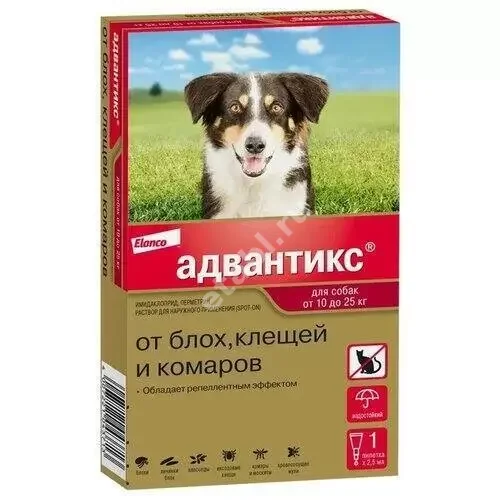 АДВАНТИКС капли на холку 2.5мл д/собак 10-25кг от 7 недель N1 (КВП Фарма+Ветеринар Продукте, ГЕРМАНИЯ)