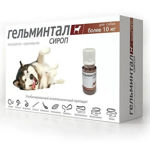 ГЕЛЬМИНТАЛ сироп 10мл д/собак более 10кг (Экопром НПФ, РФ)