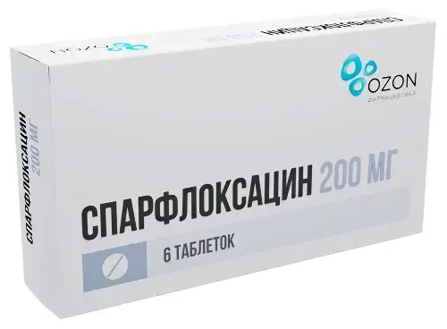 СПАРФЛОКСАЦИН табл. п.п.о. 200мг N6 (ОЗОН, РФ)