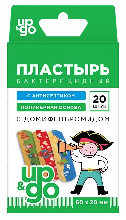 ПЛАСТЫРЬ бактерицид. Up&Go набор детский с антисептиком Пираты полимер с рис. 2х6см N20 (НордеПласт, ЛАТВИЯ)