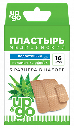 ПЛАСТЫРЬ бактерицид. Up&Go набор водост. полимер беж. N16 Алоэ (НордеПласт, ЛАТВИЯ)