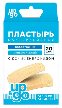 ПЛАСТЫРЬ бактерицид. Up&Go набор водост. (1,9х7,2см 10шт, 2,5х7,2см 10шт) полимер. N20 (НордеПласт, ЛАТВИЯ)