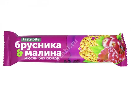 ТЕСТИБАЙТ батончик-мюсли без сахара 30г N1 Брусника/Малина (Текмар, СЛОВАКИЯ)