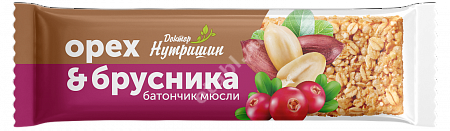 ДОКТОР НУТРИШИН батончик-мюсли без сахара 40г N1 Орех с брусникой (Текмар, СЛОВЕНИЯ)