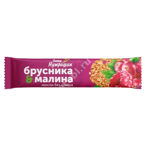 ДОКТОР НУТРИШИН батончик-мюсли без сахара 30г N1 Бруснично-малиновый (Текмар, СЛОВЕНИЯ)