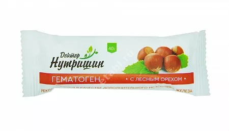 ГЕМАТОГЕН Доктор Нутришин с лесным орехом плитка 40г N1 (Сибирское Здоровье, РФ)