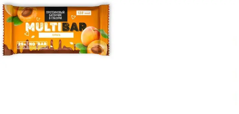 МУЛЬТИБАР ( MULTIBAR) батончик протеиновый в глазури б/сахара 40г N1 Курага (ФинТур, РФ)